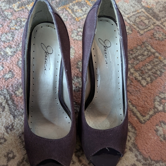 Jessica Purple Suede Peep-Toe Heels - Picture 2 of 6